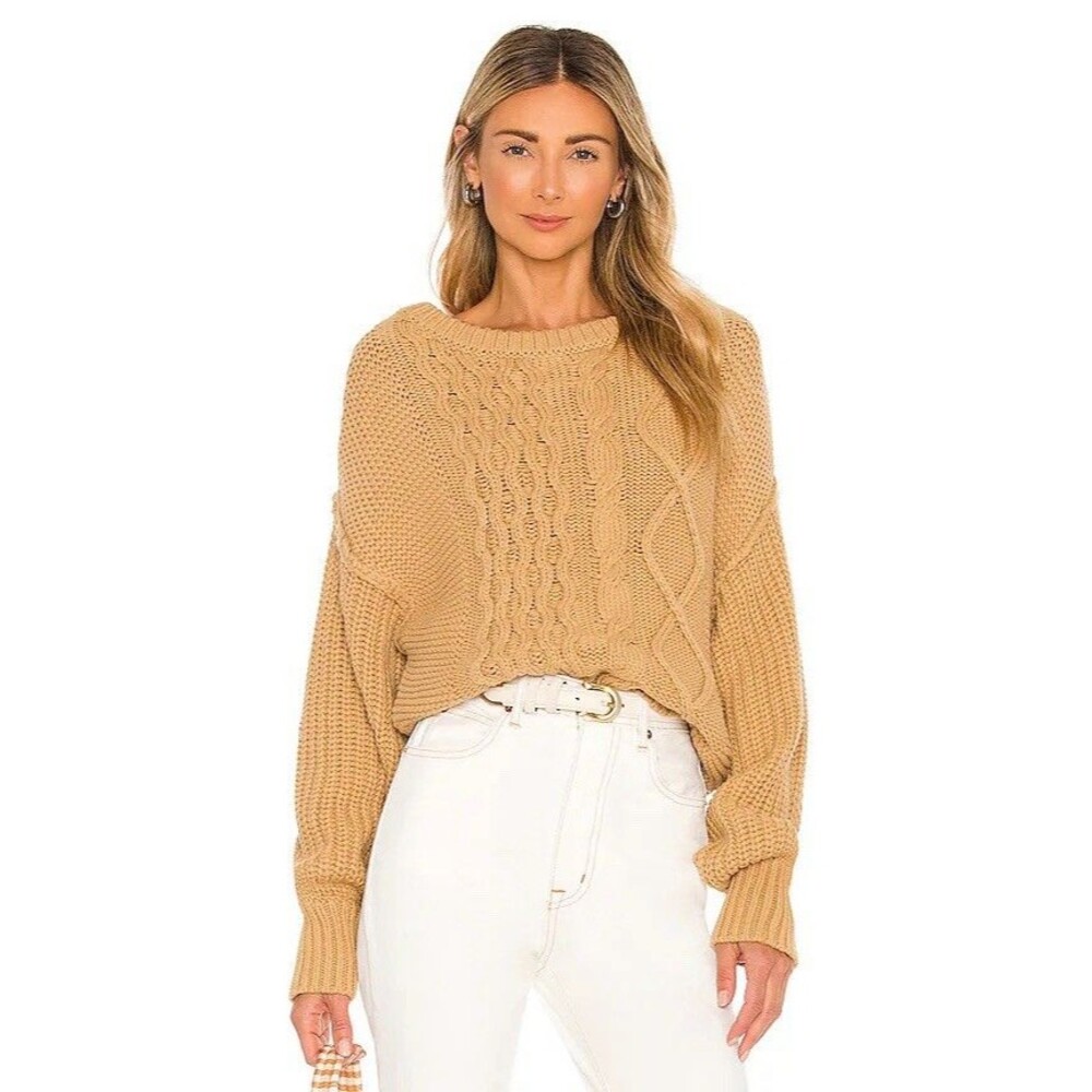 Free People Dream Cable Chunky Knit Crewneck Sweater Oversized Slouchy Relaxed L